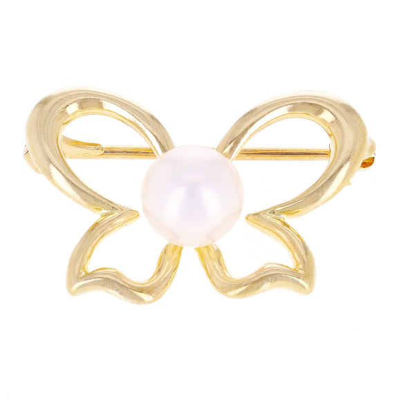18k Yellow Gold Solid Water Pearl Butterfly Pin Brooch Pendant 4.2 grams