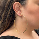 Italian 14k Yellow Gold Diamond Cut Flat Cube Hoop Earrings 3.4" 1.5mm 4.3 grams