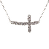 14k White Gold 0.75ctw Diamond Sideways Curved Cross Pendant Necklace 18"
