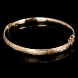 Italian 14k Yellow Gold Hollow Diamond Cut Bangle Bracelet 7" 5.4mm 5.1 grams