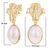14k Yellow Gold Oval Fresh Water Pearls Dangle Earrings 1.4" 10.1 grams