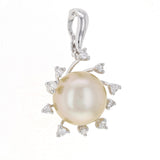 18k White Gold 12.50mm White Cultured Pearl & 0.30ctw Diamond Open Bail Pendant