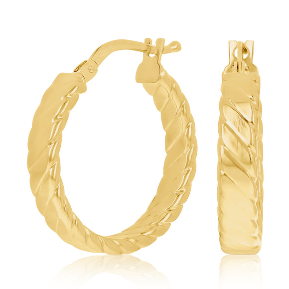 Italian 14k Yellow Gold Hollow Flat Rope Hoop Earrings 20.6mmx4mm 2.1 grams