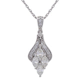 14k White Gold 0.75ctw Diamond Anniversary Leaf Drop Pendant Necklace