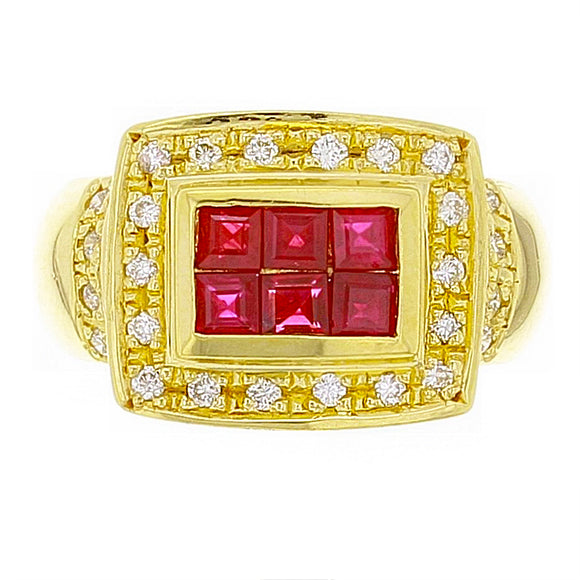 14k Yellow Gold 0.28ctw Ruby & Diamond Rectangle Ring Size 6.5