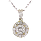 14k White Gold 1ctw Diamond Halo Circular Pendant Necklace 18"