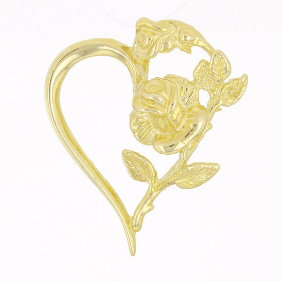 14k Yellow Gold Flower Open Heart Charm Pendant 1