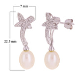 14k White Gold 0.15ctw Cultured White Pearl & Diamond Linear Drop Earrings