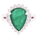 14k White Gold 0.60ctw Emerald & Diamond Tear Drop Halo Cluster Cocktail Ring