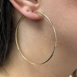 Italian 14k Yellow Gold High Polish Round Endless Hoop Earrings 2.3" 1.5mm 3.1g