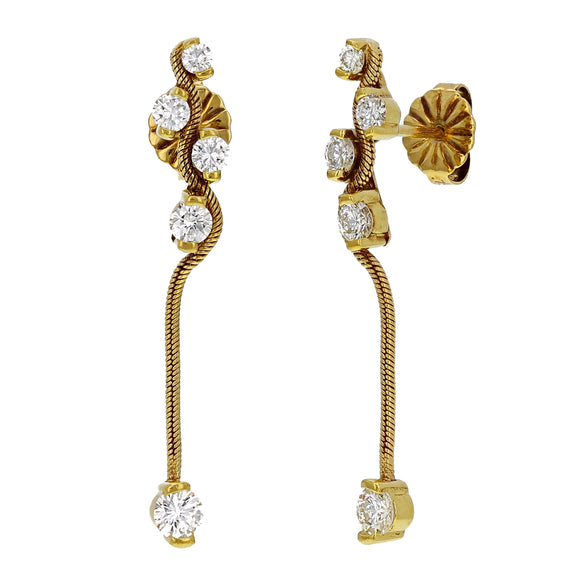 18k Yellow Gold 0.60ctw Diamond Jose Hess CurliCue Collection Drop Earrings