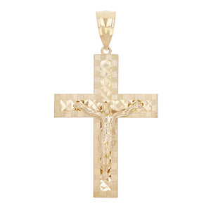 14k Yellow Gold Diamond Cut Jesus Cross Crucifix Pendant 2.5" 11.4 grams