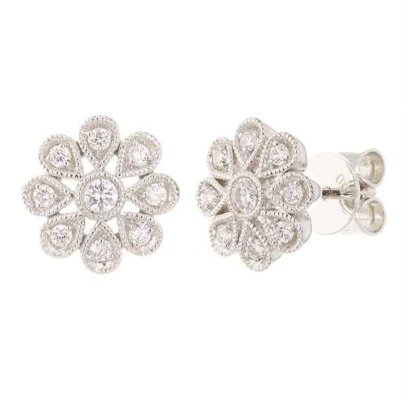18k White Gold 0.35ctw Diamond Flower Snowflake Stud Earrings