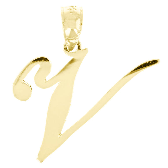 14k Yellow Gold Initial Letter V Alphabet Charm Pendant