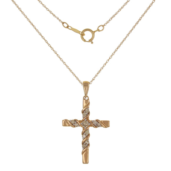 14k Rose Gold 0.31ctw Champagne Diamond Cross Pendant Necklace