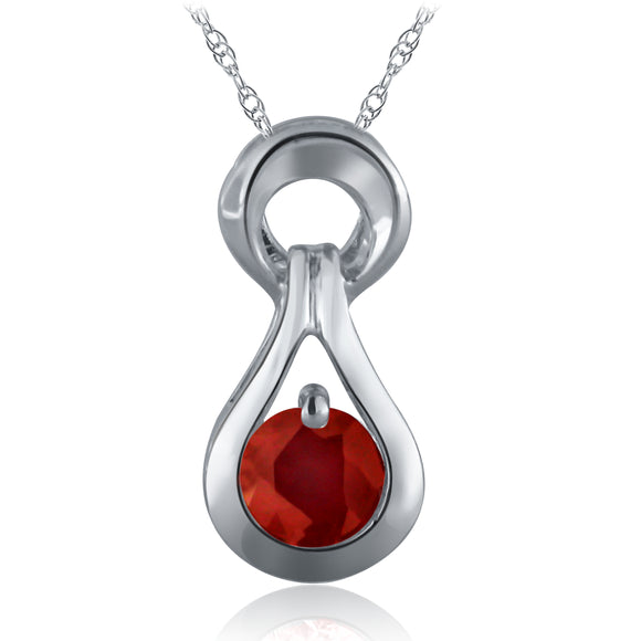 10k White Gold Ruby Petite Modern Solitaire Pendant Layer Necklace
