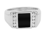 14k White Gold Solid Square Black Onyx with Diamond Ring Size 10.5