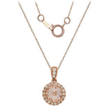 14k Rose Gold 0.15ctw Morganite & Diamond Circle Halo Drop Pendant Necklace 18"