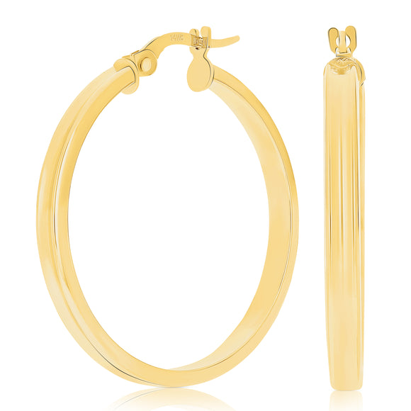 Italian 14k Yellow Gold Polished Concave Medium Hollow Hoop Earrings 1.2