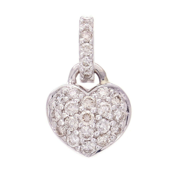 18k White Gold Aaron Basha Small Pave Diamond Heart Charm Pendant