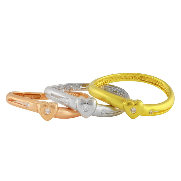 18k Tri Color Gold Diamond Trio Stackable Heart Ring Size 6.5 5grams