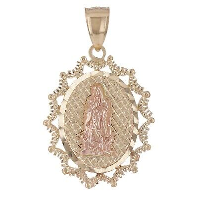 14k Two Tone Gold Virgin Mary of Guadalupe Medal Charm Pendant 3.5 grams