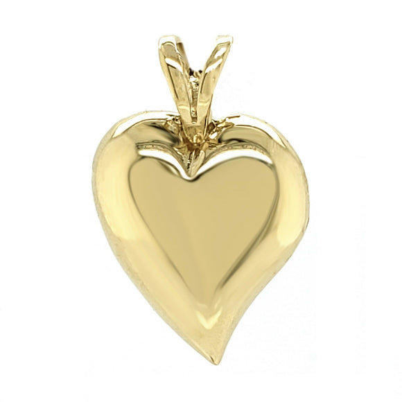 14k Yellow Gold 3D Heart Charm Pendant Plain High Polished 3.4g