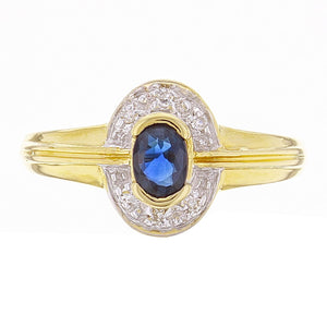 14k Yellow Gold Oval Sapphire & Diamond Accent Modern Ring Size 7