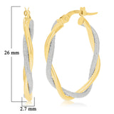 Italian 14k Yellow & White Gold Lattice Shine Twisted Hollow Oval Hoop Earrings
