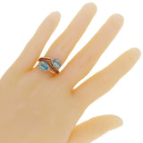 14k Rose Gold 2.05ctw Blue Topaz, Chocolate & Diamond Pear Bypass Ring Size 6.5