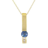 14k Yellow Gold Sapphire & Diamond Modern Linear Pendant Necklace 18"