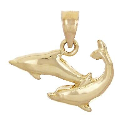 14k Yellow Gold Playing Dolphin Charm Pendant 1.5 grams
