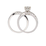 14k White Gold 0.88ctw Diamond Deco Inspired Matching Bridal Ring Set Size 7
