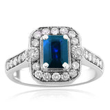 14k White Gold 1.51ctw Sapphire & Diamond Vintage Style Ring Size 6.5