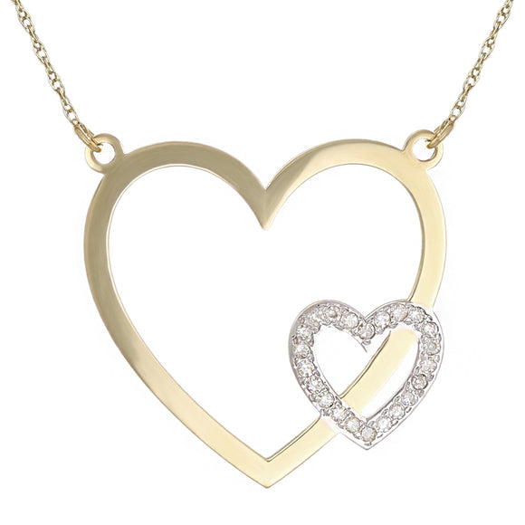 10k Yellow Gold Diamond Studded Heart Pendant Necklace 18