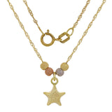 14k Tri Color Gold Ball Beads Star Charms Singapore Chain Necklace 17"