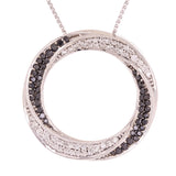 14k White Gold 0.67ctw Black & White Diamond Eternity Wreath Pendant Necklace