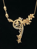 14k Yellow Gold Drop Down Flower Design with Diamonds Pendant Necklace 16" 12.3g