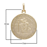 14k Yellow Gold Embossed Saint Christopher Protection Round Medal Charm Pendant
