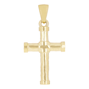 14k Yellow Gold Hammered Cross Religious Charm Pendant 1.6" 12.4 grams