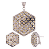 Italian 18k Two Tone Gold Hexagon Earrings & Pendant Set 12.9 grams