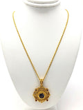 22k Yellow Gold Tanzanite & Ruby Filigree Charm Pendant 18.5" Necklace 13 grams