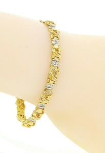 10k Yellow Gold Natural Round Diamond Nugget Bracelet 7" 6mm
