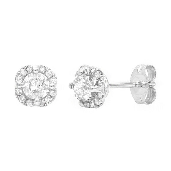 10k White Gold 0.50ctw Diamond Solitaire Tulip Halo Stud Earrings 6mm x 6mm