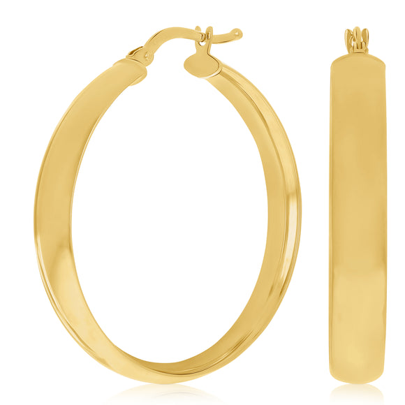 Italian 14k Yellow Gold Hollow Rounded Flat Tube Earrings 1.3