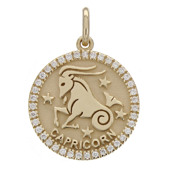 14k Yellow Gold Diamond Zodiac Sign Capricorn Pendant