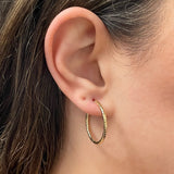Italian 14k Yellow Gold Hollow Faceted Diamond Cut Hoop Earrings 1.1" 2mm 1.6g