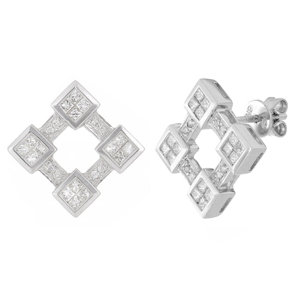 14k White Gold 0.71ctw Diamond Geometric Open Square Stud Earrings