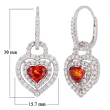 18k White Gold 1.68ctw Ruby & Diamond Double Halo Sweetheart Dangle Earrings