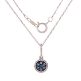 10k White Gold 0.28ctw Blue & White Diamond Halo Pendant Necklace 18"